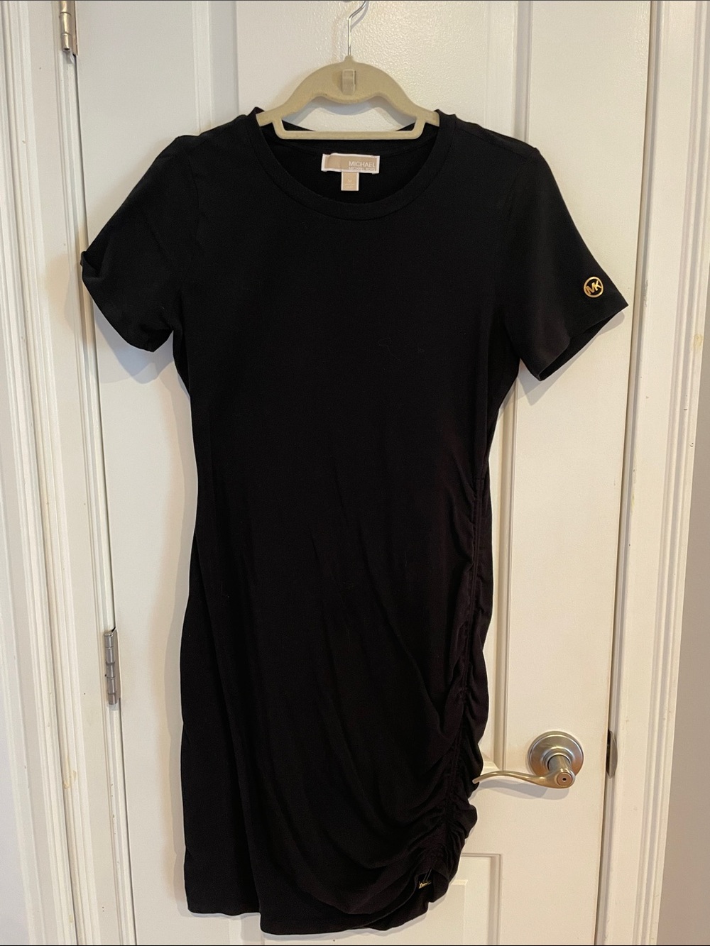 Michael Kors Black Short Sleeve Ruched Side Dress
